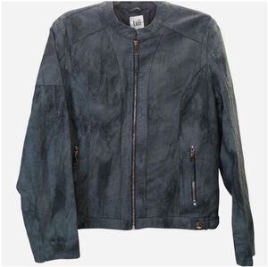 Luii Blue Grey Vegan Leather Moto Jacket